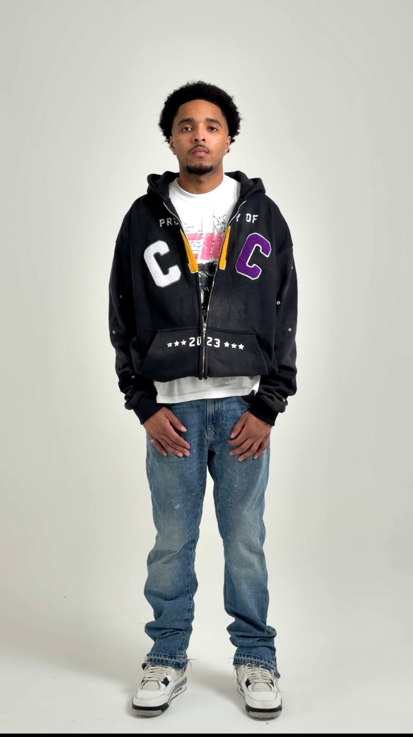 CIC Chenille Varsity Zip Up in Black