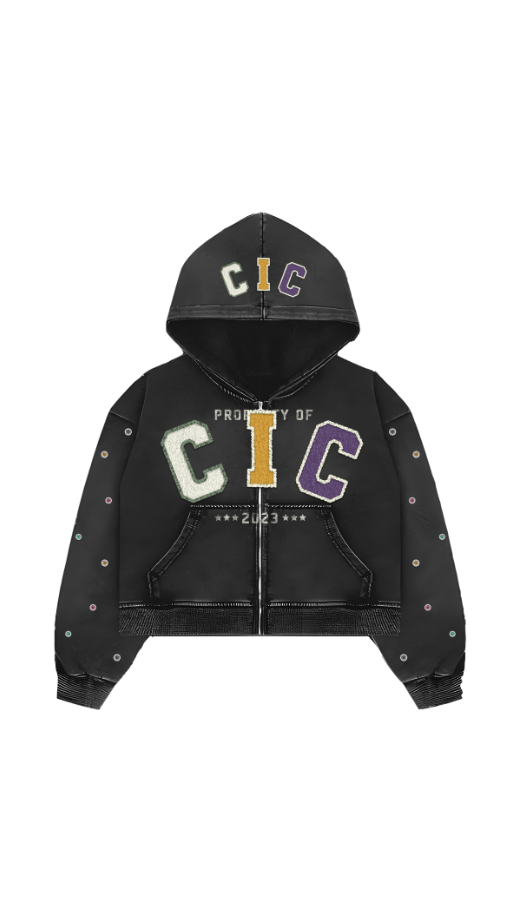 CIC Chenille Varsity Zip Up in Black