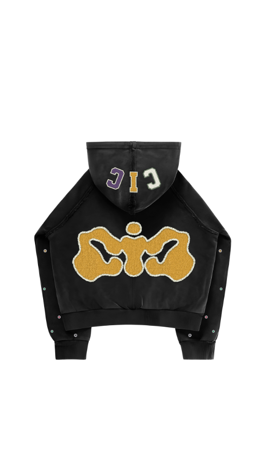 CIC Chenille Varsity Zip Up in Black