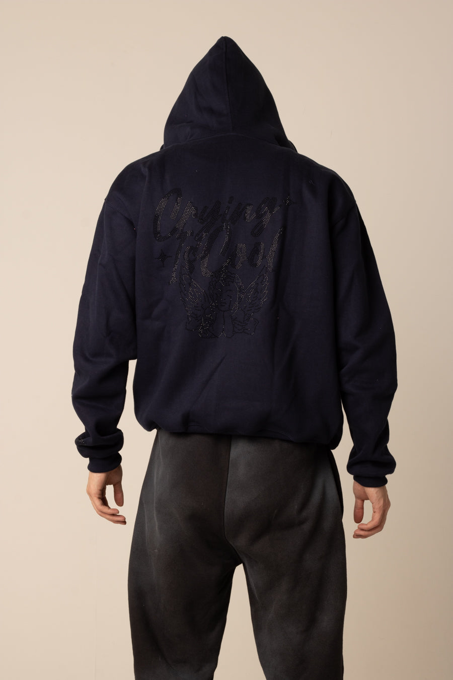 Full Zip Navy Rhinestone Hoodie