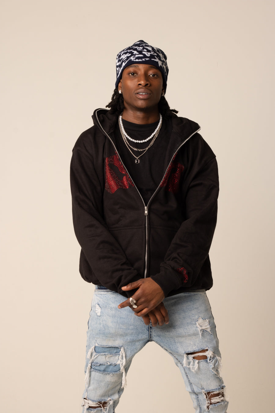 CIC Full Zip  Rhinestone Hoodie in Red