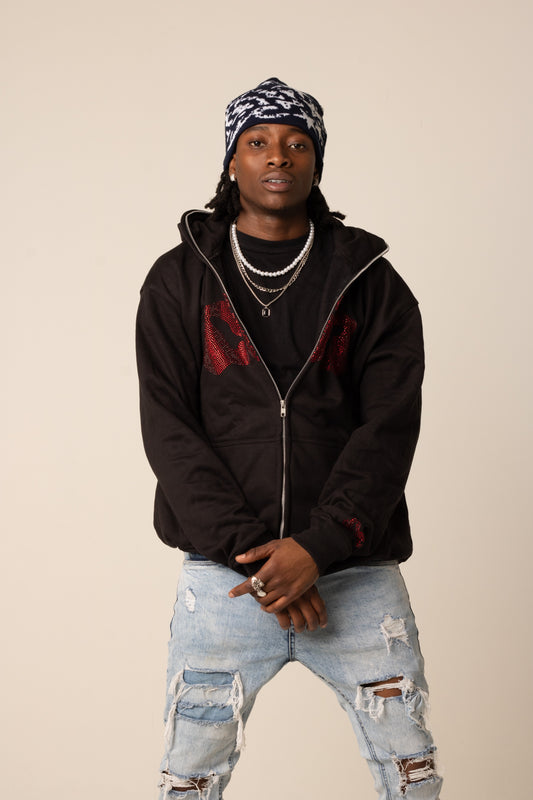 CIC Full Zip  Rhinestone Hoodie in Red