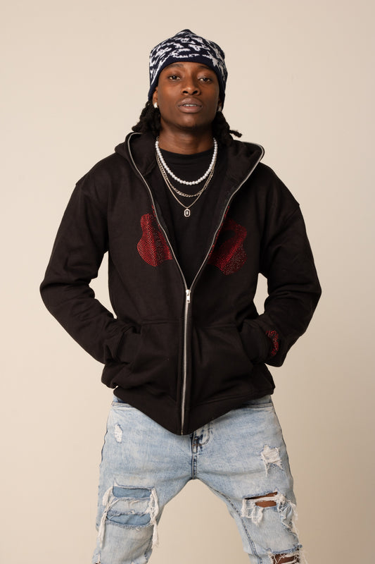CIC Full Zip  Rhinestone Hoodie in Red