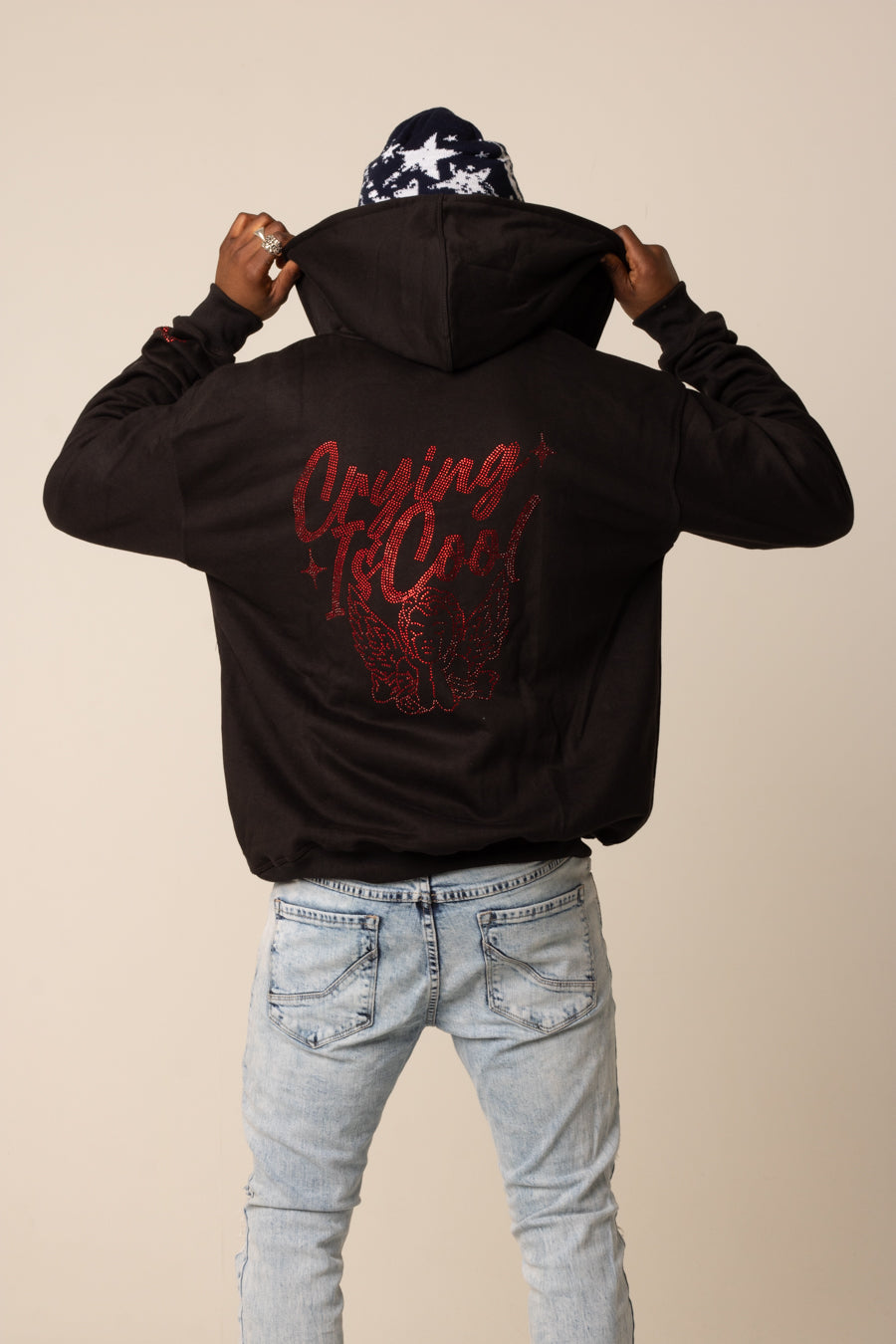 Full Zip Red Rhinestone Hoodie