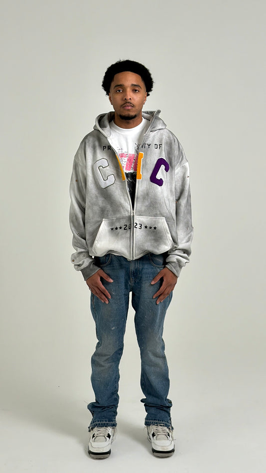 CIC Chenille Varsity Zip Up in Wolf Gray