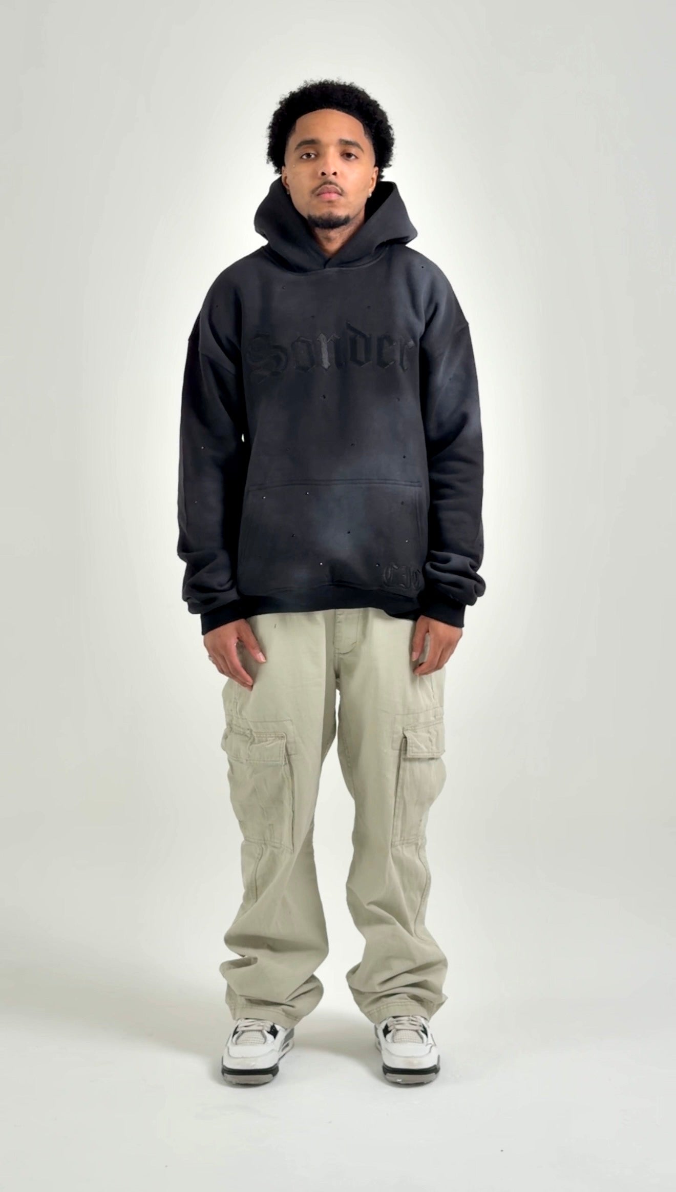 "Sonder" Rhinestone Hoodie in Washed Black