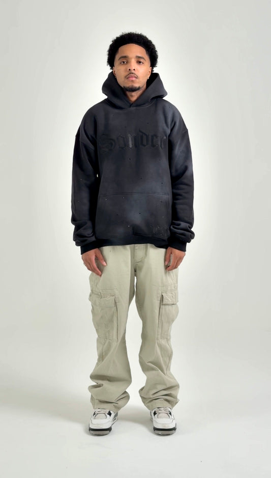 "Sonder" Rhinestone Hoodie in Washed Black