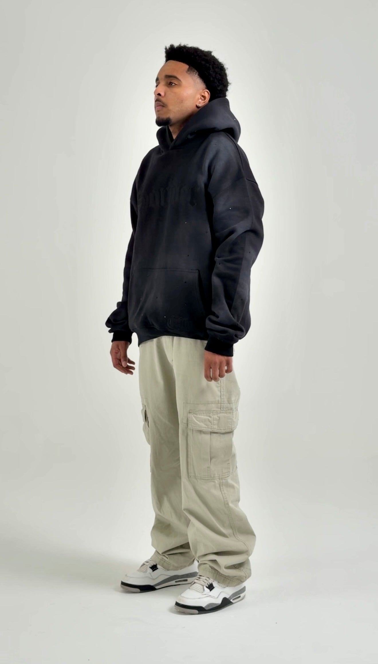 "Sonder" Rhinestone Hoodie in Washed Black