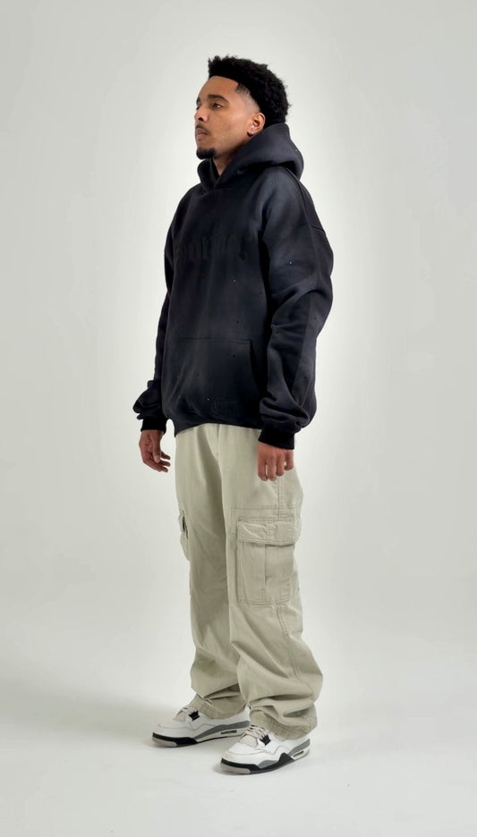 "Sonder" Rhinestone Hoodie in Washed Black