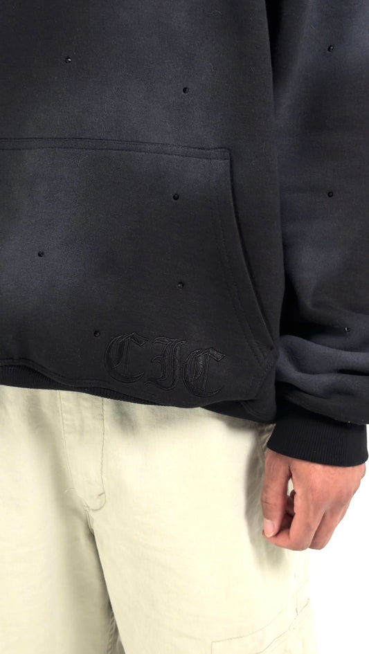 "Sonder" Rhinestone Hoodie in Washed Black