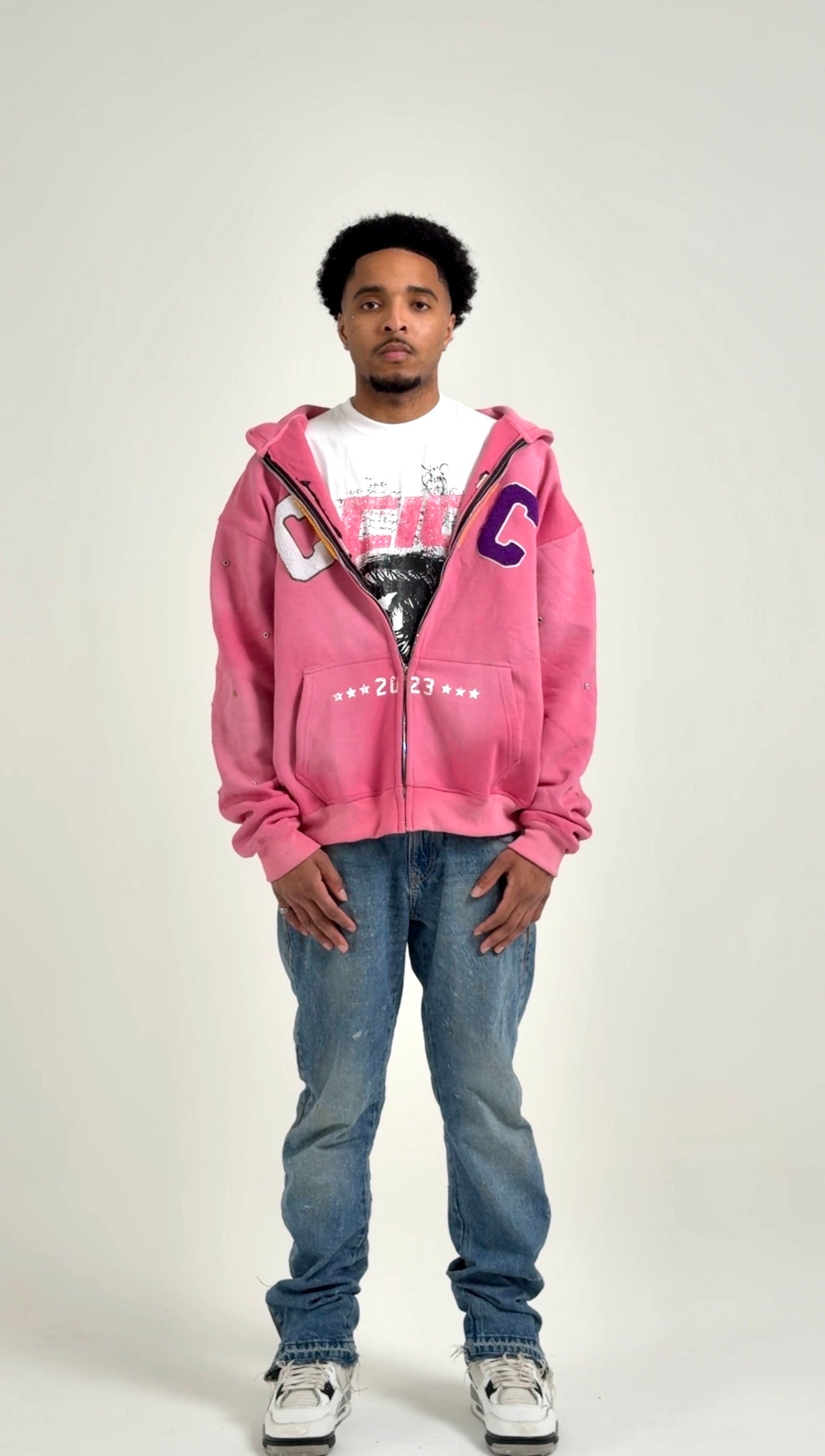 CIC Chenille Varsity Zip Up in Pink