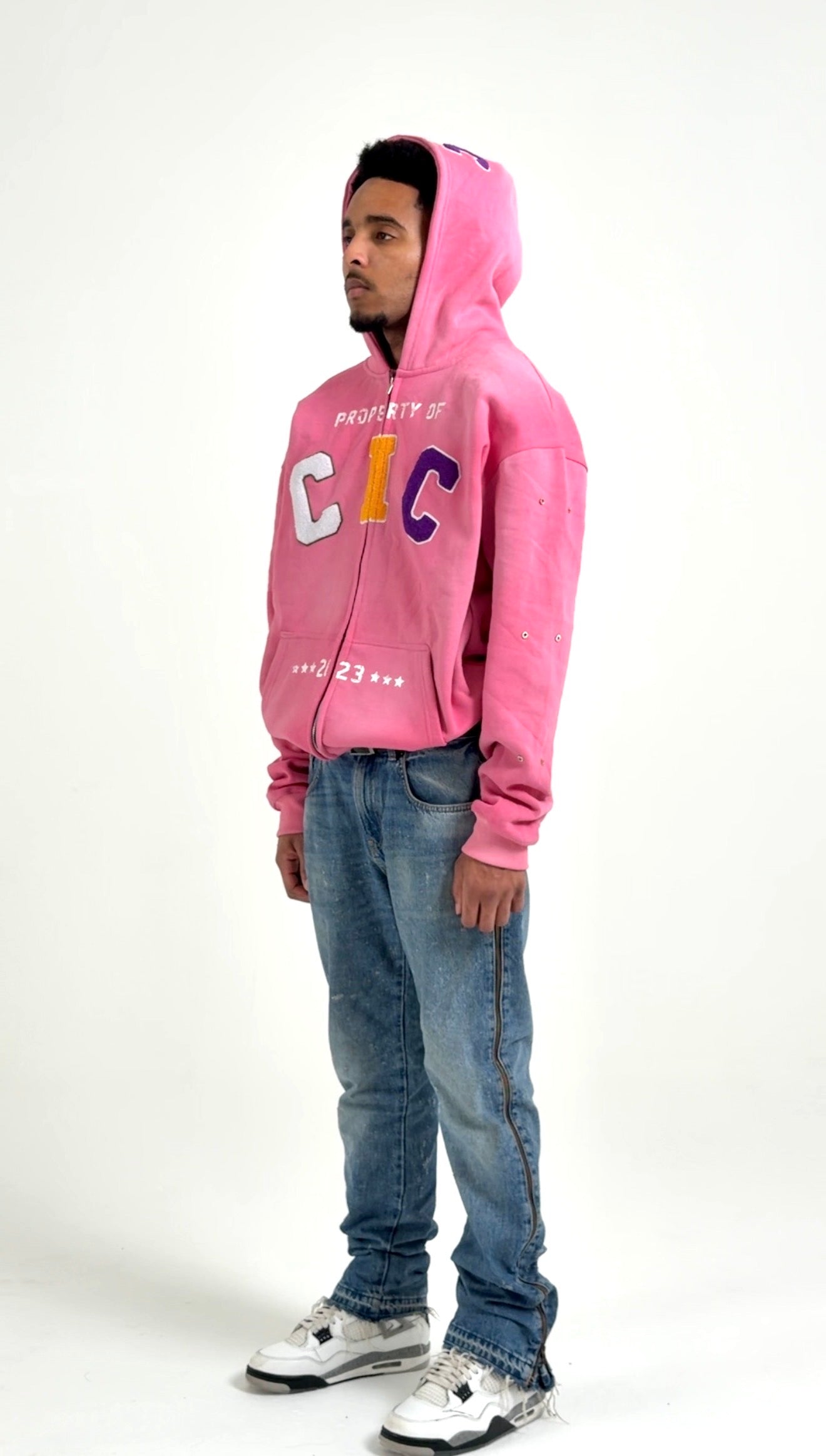 CIC Chenille Varsity Zip Up in Pink