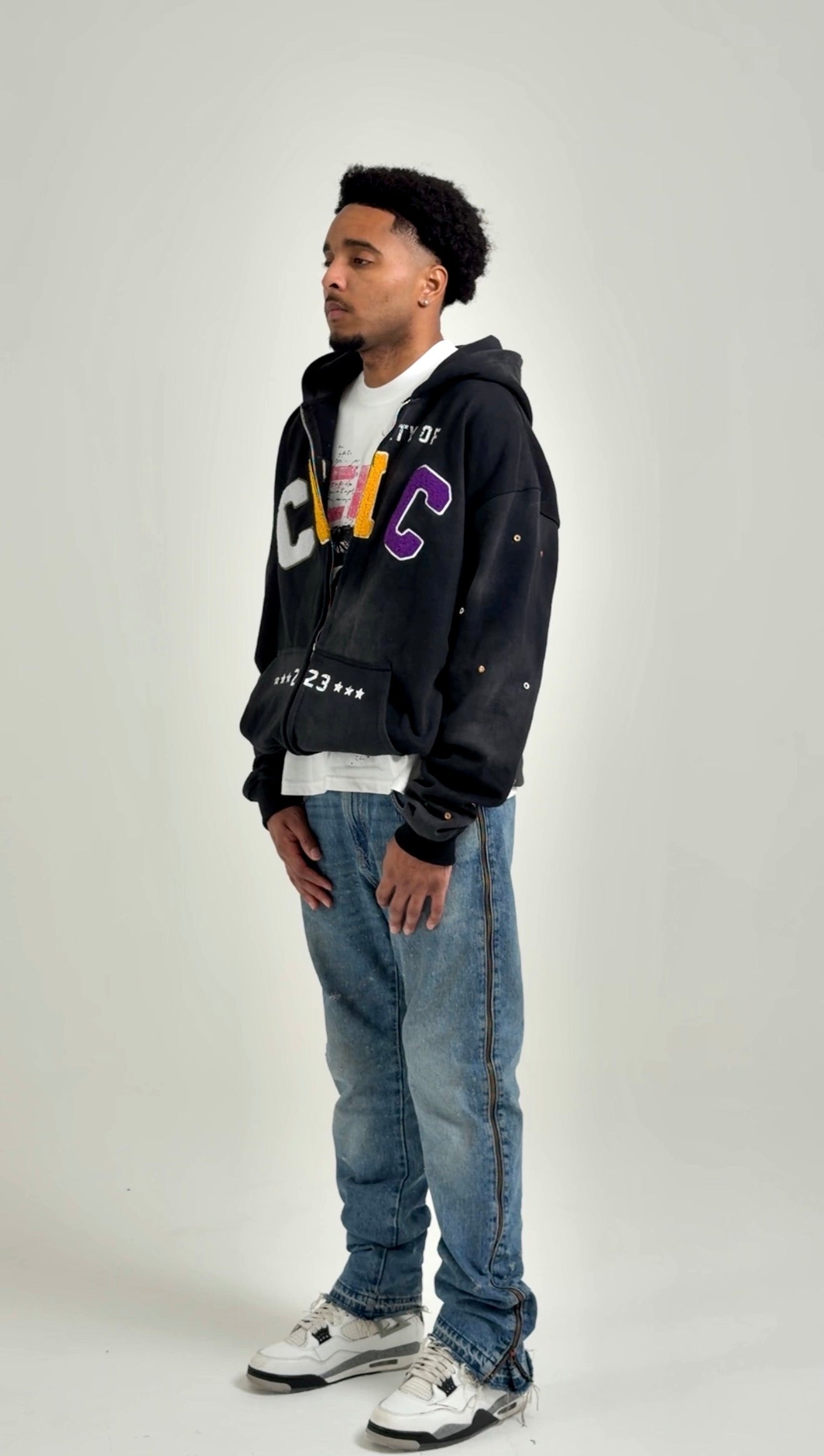 CIC Chenille Varsity Zip Up in Black