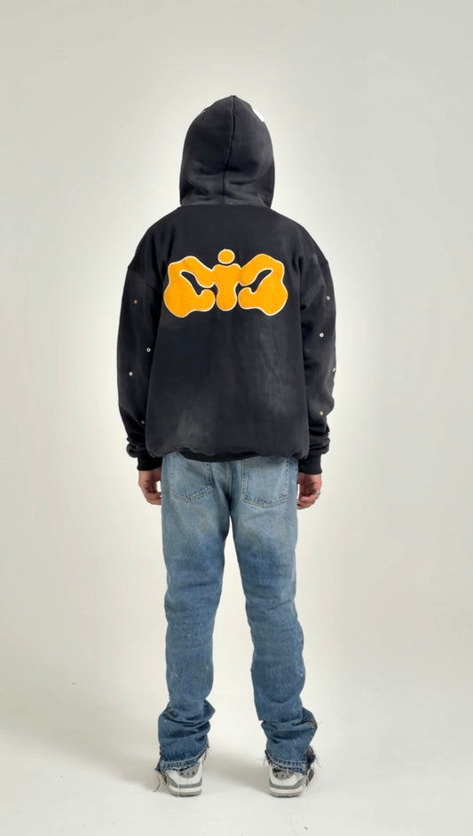 CIC Chenille Varsity Zip Up in Black