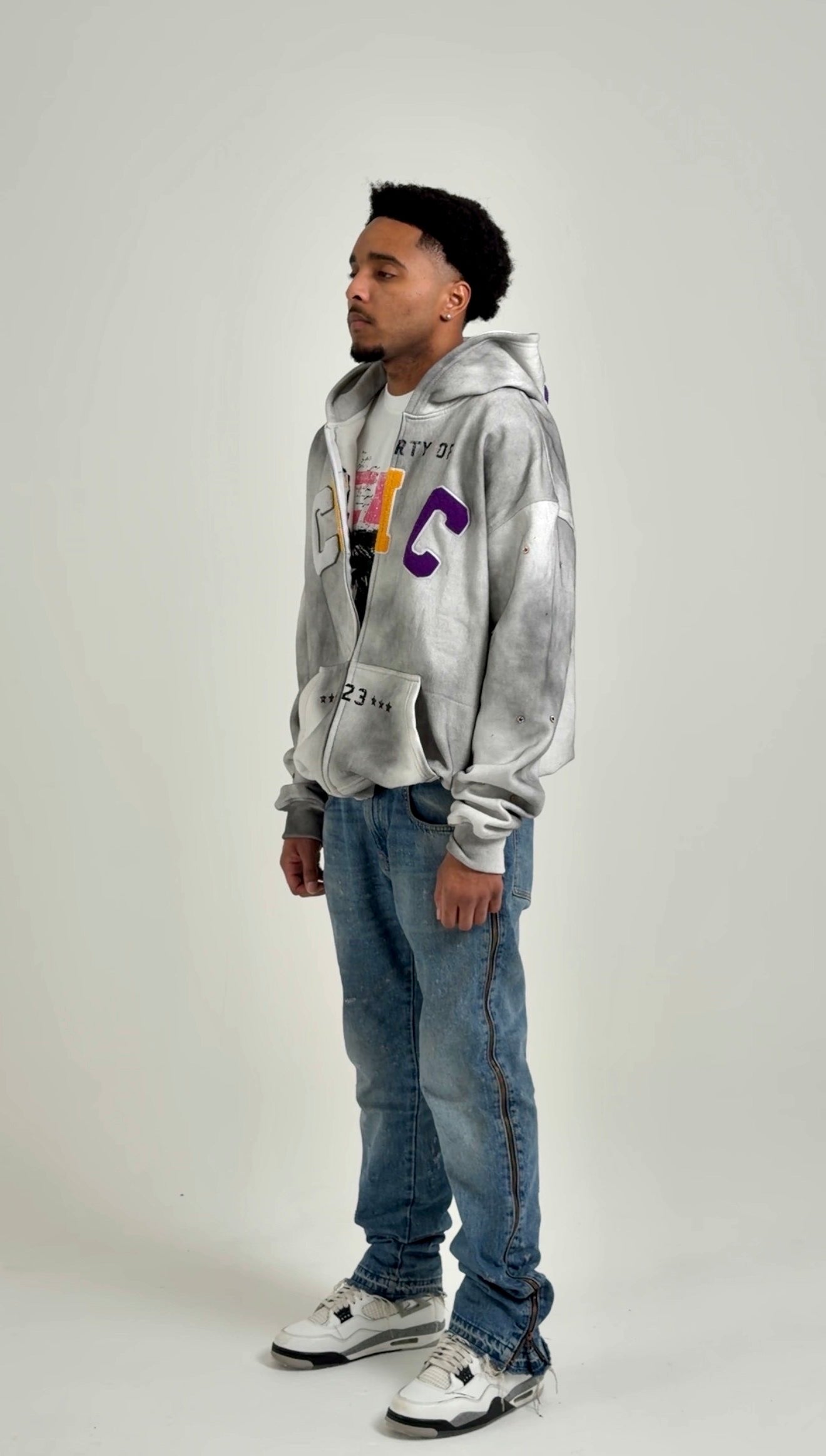 CIC Chenille Varsity Zip Up in Wolf Gray