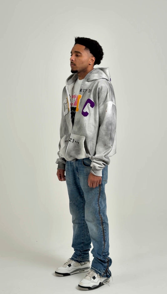 CIC Chenille Varsity Zip Up in Wolf Gray
