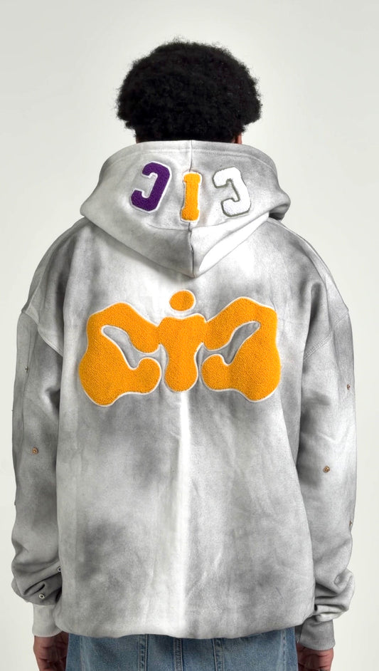 CIC Chenille Varsity Zip Up in Wolf Gray