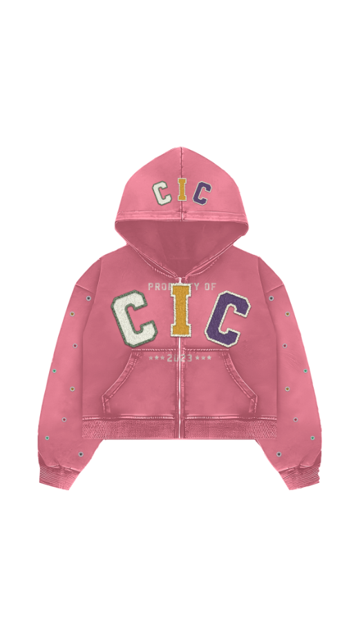 CIC Chenille Varsity Zip Up in Pink