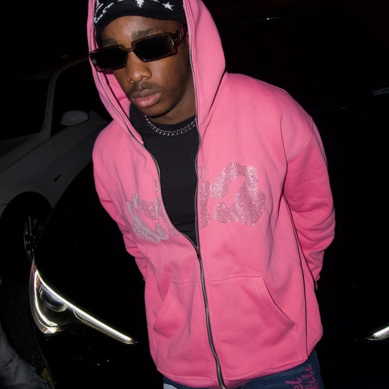 CIC - Full Zip Pink Rhinestone Hoodie