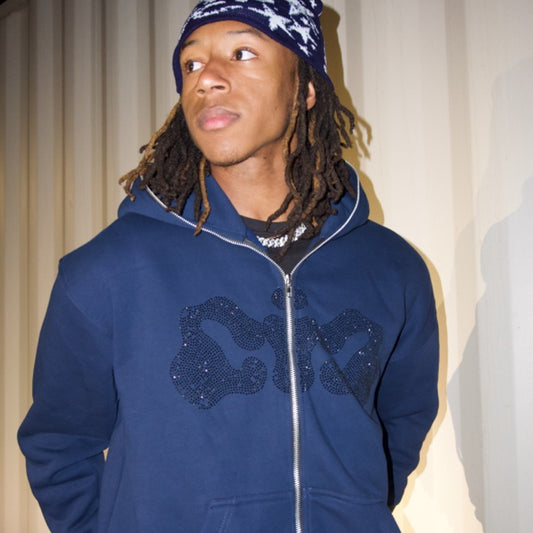 CIC - Full Zip Navy Rhinestone Hoodie