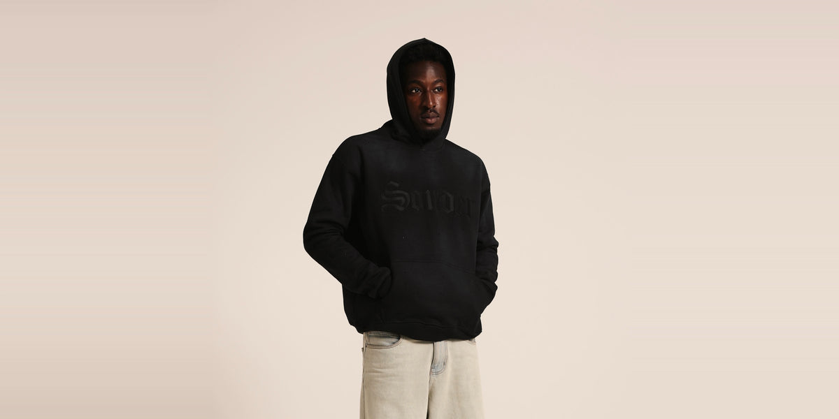 Sonder hoodie, hood up, studio, wide banner